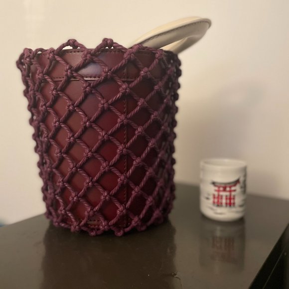 Staud Moreau Leather and Macrame Bucket Bag (Burgundy) - Picture 2 of 5